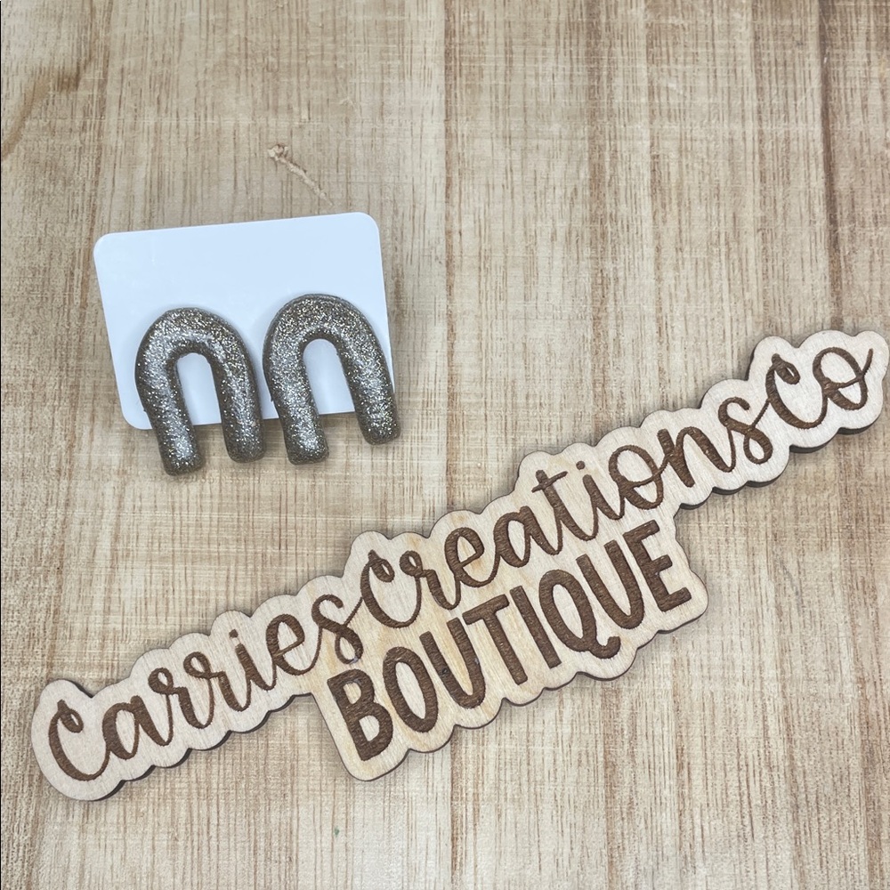 Glitter Taupe Horseshoe Arch Earrings